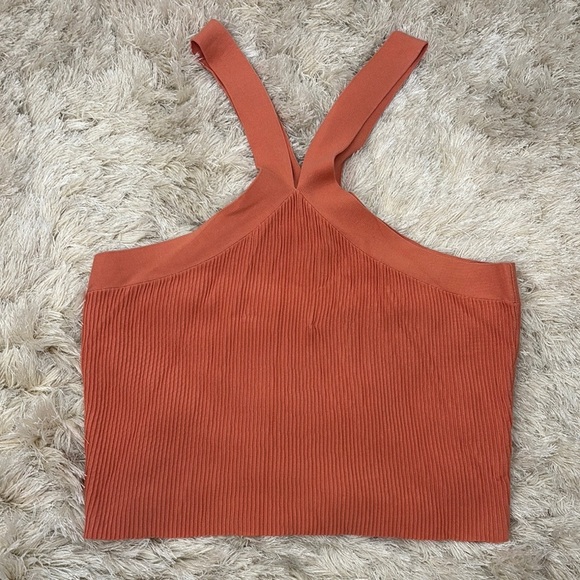 Halogen Ribbed Cross Neck Halter Tank Top XL Coral Summer Vacation NWT - Picture 2 of 5